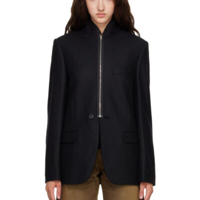 MM6 Maison Margiela Black Flannel Zip-Front Suit Blazer