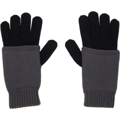 MM6 Maison Margiela Black & Gray Two-Tone Knit Gloves