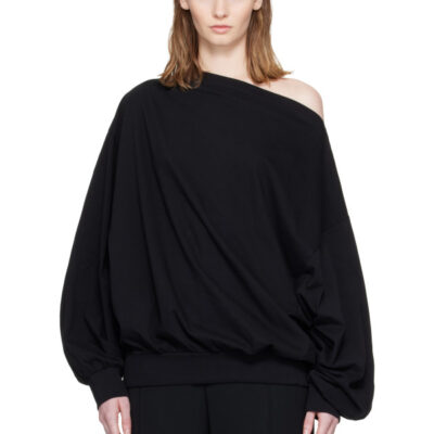 MM6 Maison Margiela Black Long-Sleeved Asymmetric Top