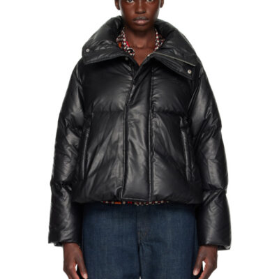 MM6 Maison Margiela Black Padded Faux-Leather Down Jacket
