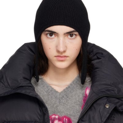 MM6 Maison Margiela Black Ribbed Aviator Beanie