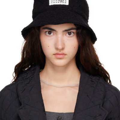 MM6 Maison Margiela Black Teddy Nylon Reversible Bucket Hat