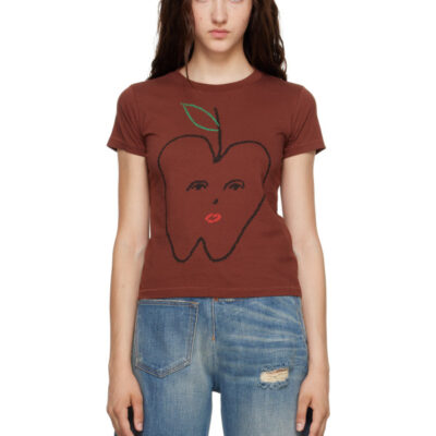 MM6 Maison Margiela Brown 'Apple' Cropped T-shirt