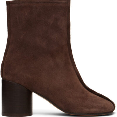 MM6 Maison Margiela Brown Suede Anatomic Stitch Toe Ankle Boots