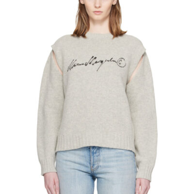 MM6 Maison Margiela Gray Handwritten Knit Sweater