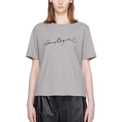 MM6 Maison Margiela Gray Handwritten-Print Cotton Jersey T-shirt