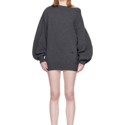 MM6 Maison Margiela Gray Off-shoulder Knit Minidress