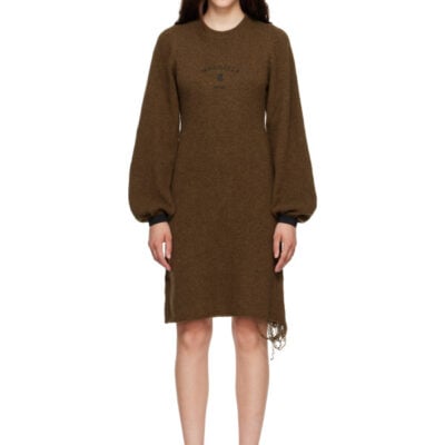 MM6 Maison Margiela Khaki Frayed Knit Midi Dress