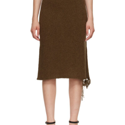 MM6 Maison Margiela Khaki Frayed Midi Skirt