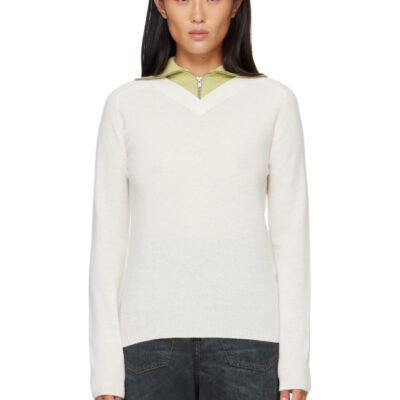MM6 Maison Margiela Off-White & Green Layered Neckline Pullover Sweater