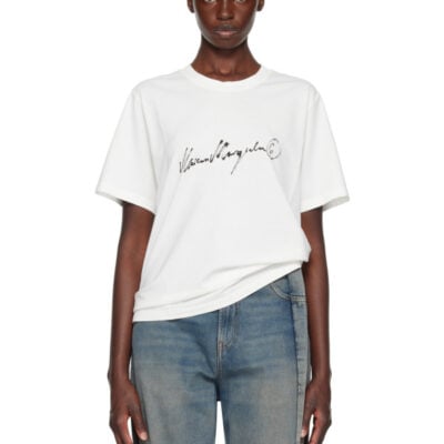 MM6 Maison Margiela Off-White Overdyed Handwritten-Print T-shirt