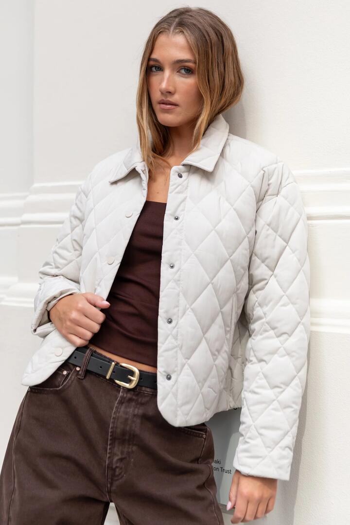 Among the Brave Absolute Putty Collared Quilted Puffer Jacket