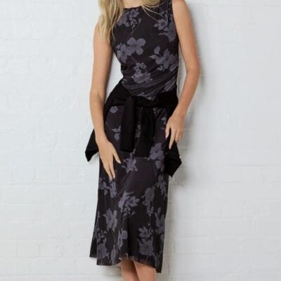 Among the Brave Frame Midnight Floral Mesh Sleeveless Maxi Dress
