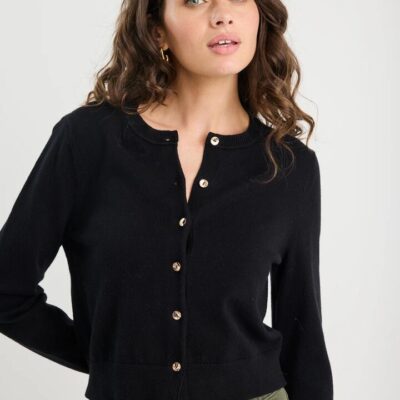 Among the Brave Replica Black Cotton Cashmere Crewneck Cardigan