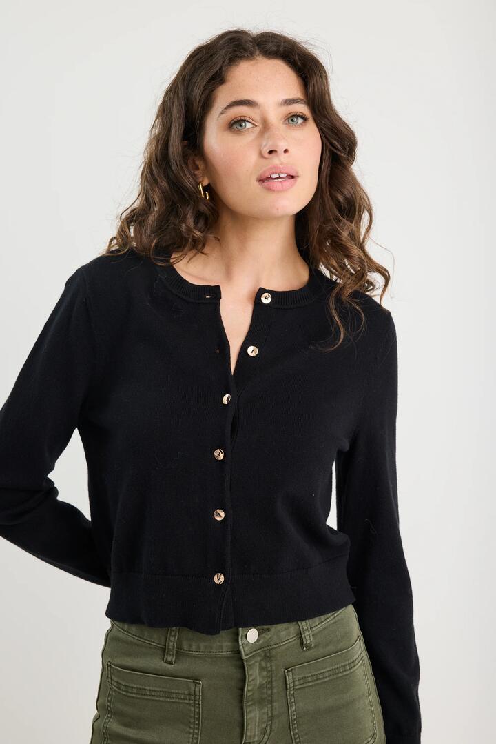 Among the Brave Replica Black Cotton Cashmere Crewneck Cardigan