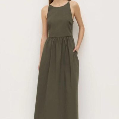 Assembly Label Posie Moss Sleeveless High Neck Cotton Midi Dress
