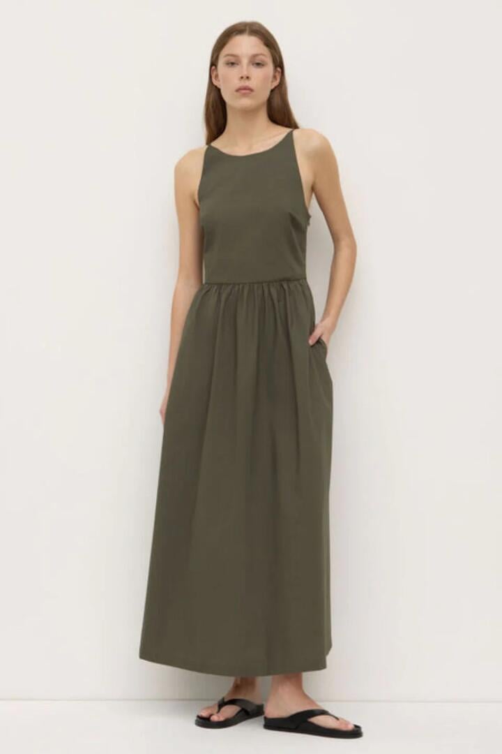 Assembly Label Posie Moss Sleeveless High Neck Cotton Midi Dress