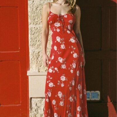 Auguste The Label Anne Red Floral Tie Front Strappy Maxi Dress