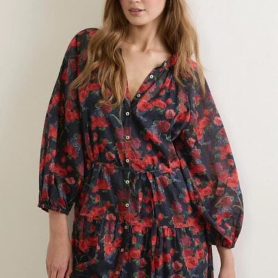 Auguste The Label Hadley Navy Red Floral LS Maxi Dress
