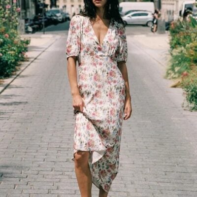 Auguste The Label Pamela White Floral SS Sleeve Midi Dress