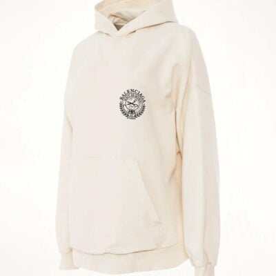 BALENCIAGA Scissors Crest Embroidered Wide Fit Hoodie in Cream / 1