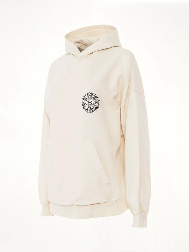 BALENCIAGA Scissors Crest Embroidered Wide Fit Hoodie in Cream / 1