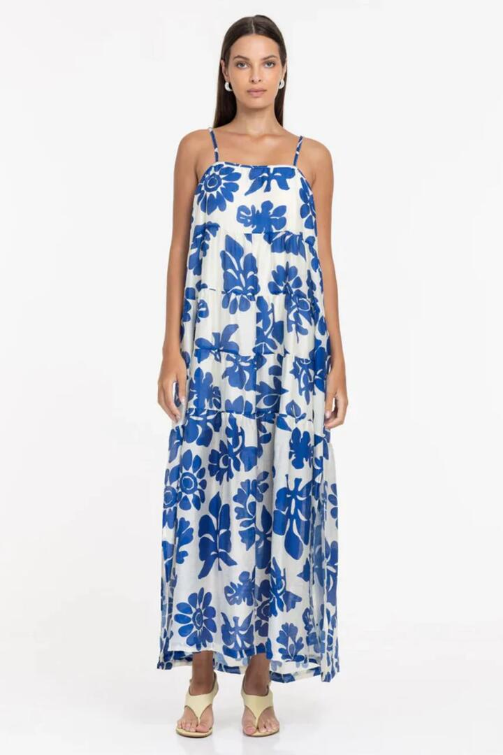 Blak Carmen Cobalt Floral Print Strappy Maxi Dress