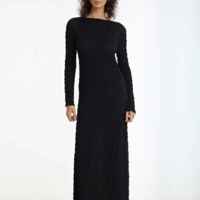 Blak Gigi Black Textured LS Maxi Dress