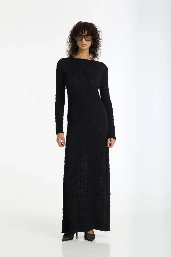 Blak Gigi Black Textured LS Maxi Dress