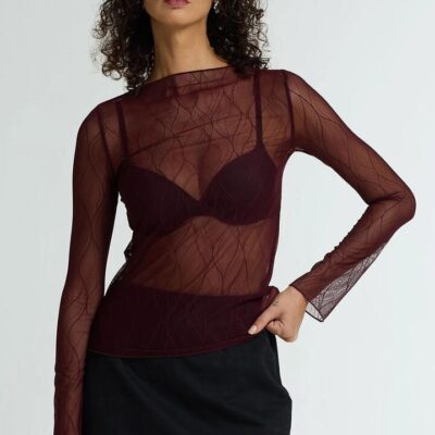 Blak Gigi Burgundy Veil Lace LS Top