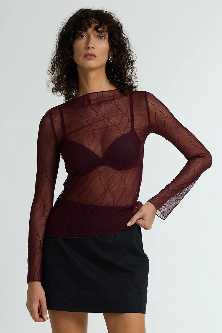 Blak Gigi Burgundy Veil Lace LS Top