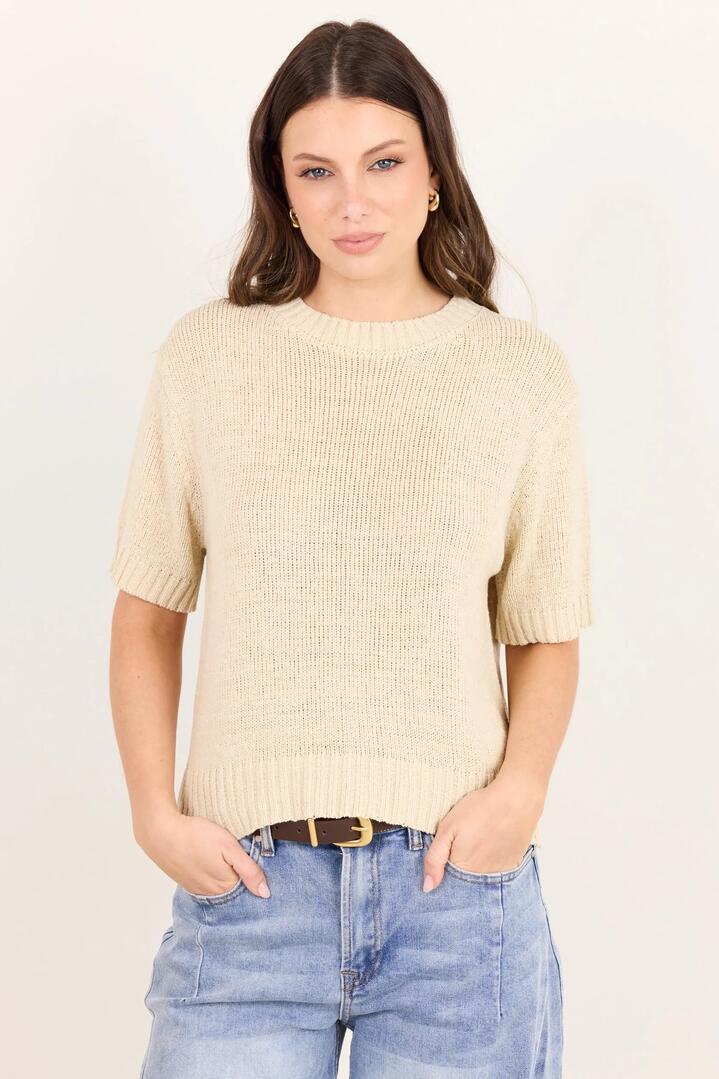 By Rosa. Loveable Oat Tape Yarn Knit Tee