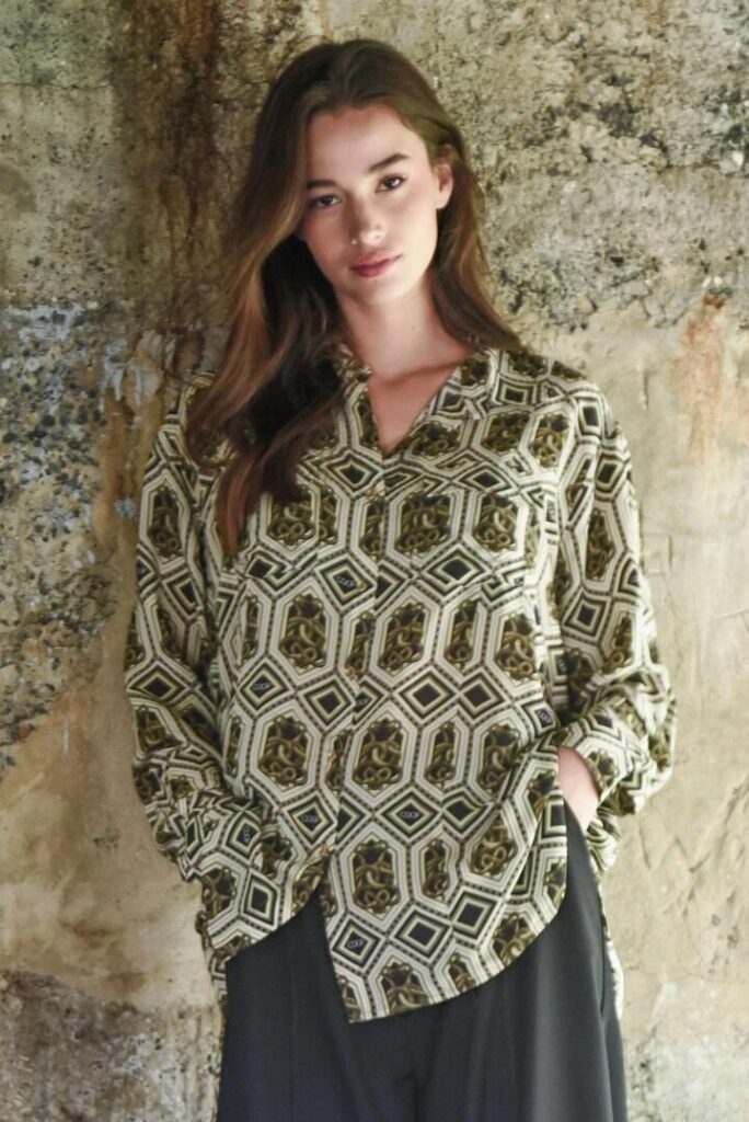 Coop Pocket Full Of Chic Bronze Snake Print LS Shirt