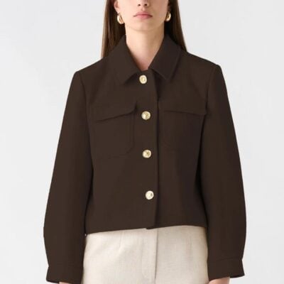Esmaee Capture Chocolate Wool Blend Gold Button Jacket