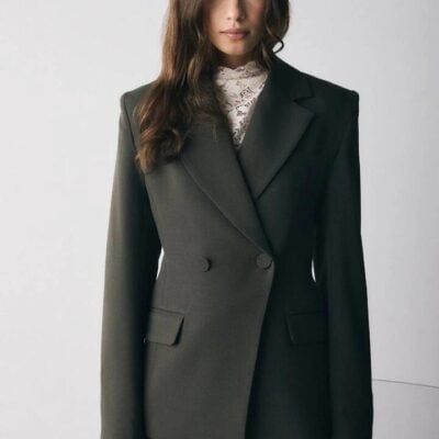 Esmaee Symmetry Dark Olive Tailored Blazer