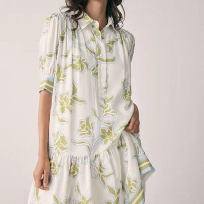 Esmaee Tranquility Olive Floral Belted SS Mini Dress