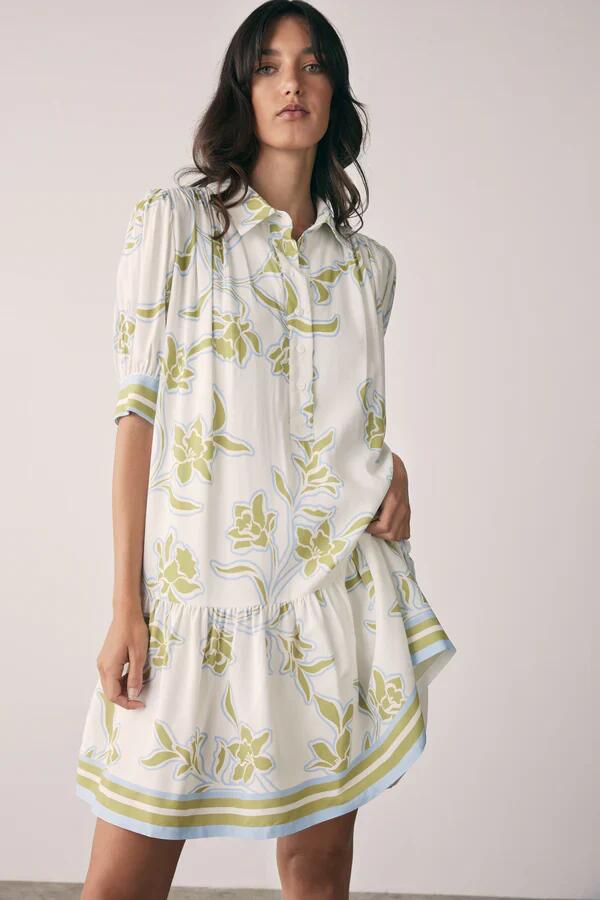 Esmaee Tranquility Olive Floral Belted SS Mini Dress