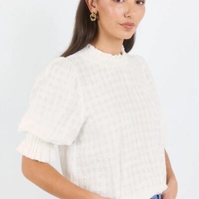 Ivy + Jack Affirming Ivory Self Check High Neck SS Top