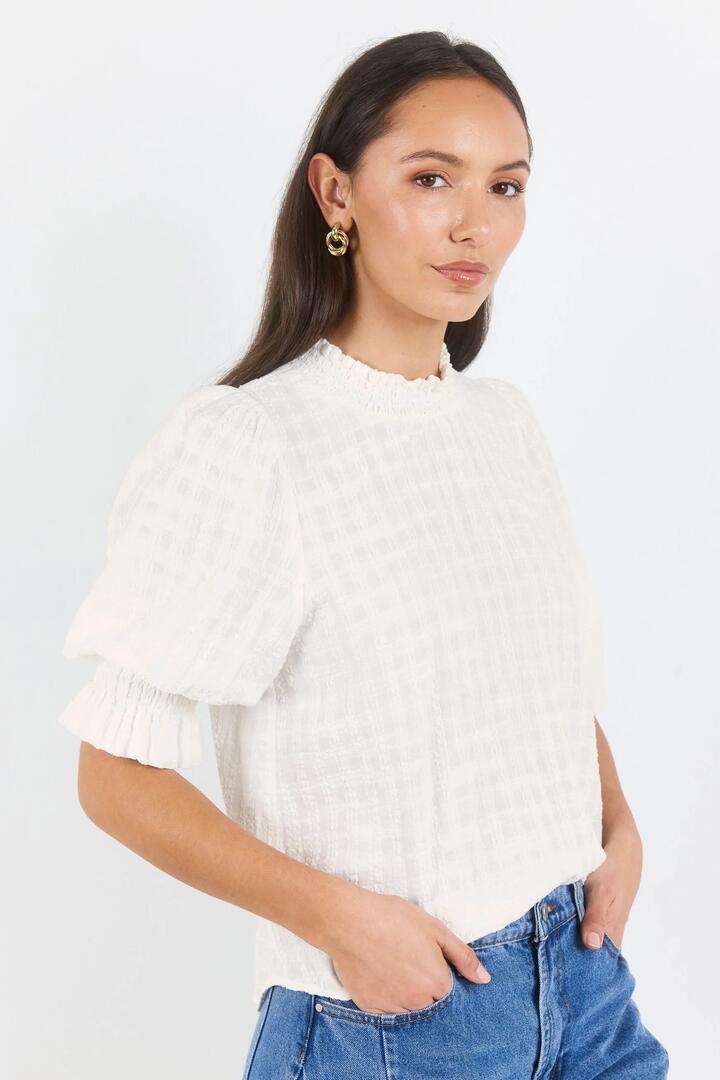 Ivy + Jack Affirming Ivory Self Check High Neck SS Top