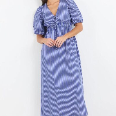 Ivy + Jack Confide Blue Stripe Deep V Maxi Dress