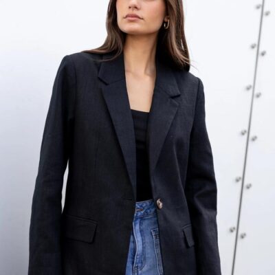 Ivy + Jack Dock Black Ramie Rolled Sleeve Blazer