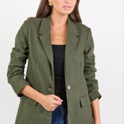 Ivy + Jack Dock Khaki Ramie Rolled Sleeve Blazer