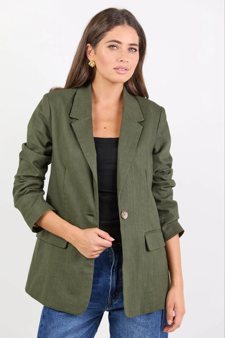 Ivy + Jack Dock Khaki Ramie Rolled Sleeve Blazer