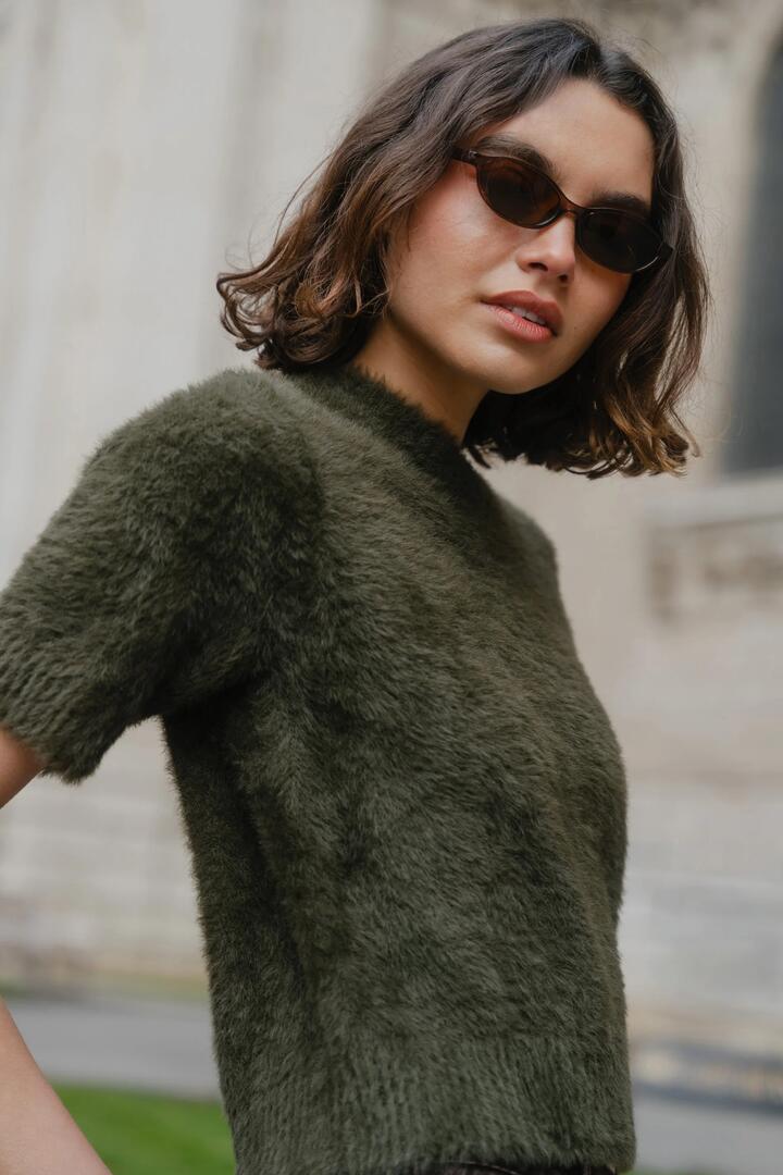 Ivy + Jack Issue Khaki Fluffy Soft Knit Tee