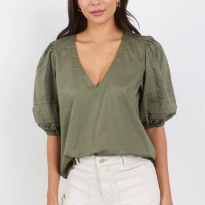 Ivy + Jack Recall Sage Pleat Short Sleeve Top