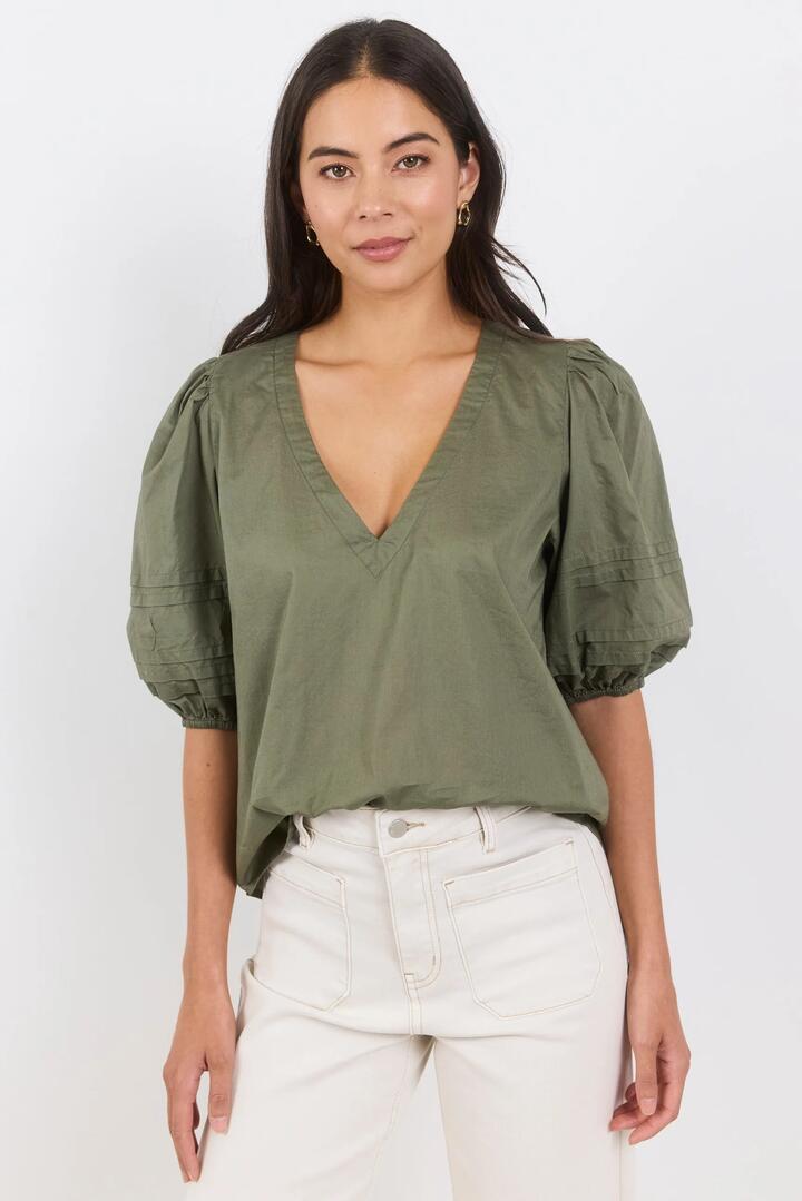 Ivy + Jack Recall Sage Pleat Short Sleeve Top