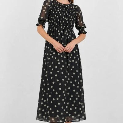 Ivy + Jack Showcase Black Polka Dot Georgette Puff Sleeve Maxi Dress