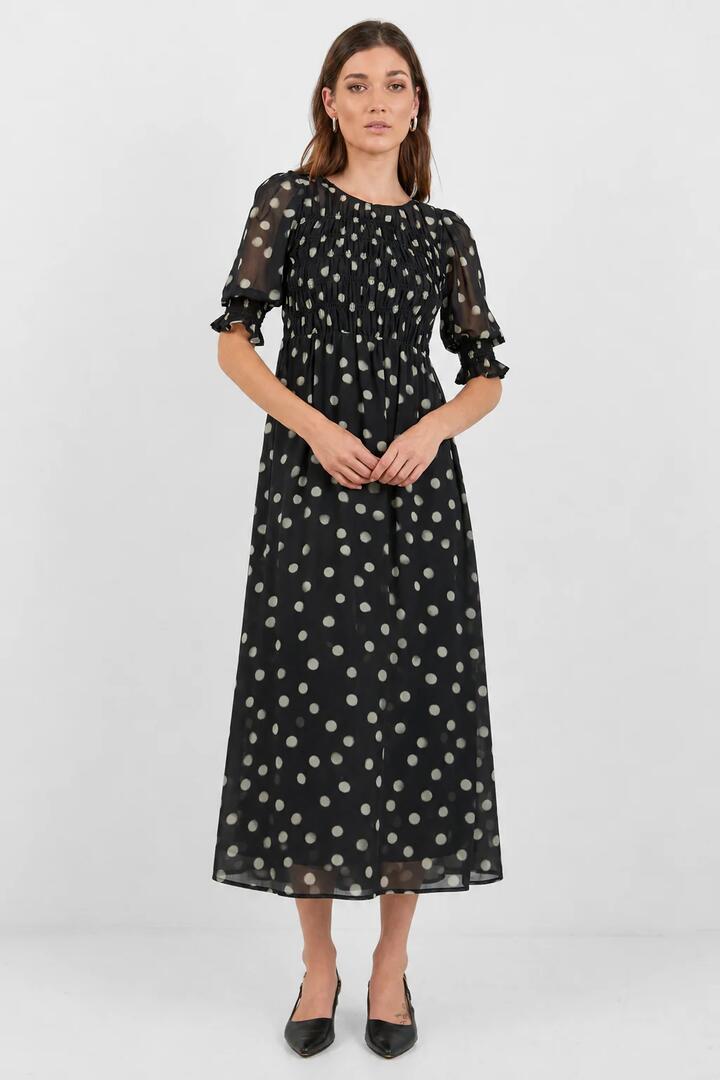 Ivy + Jack Showcase Black Polka Dot Georgette Puff Sleeve Maxi Dress