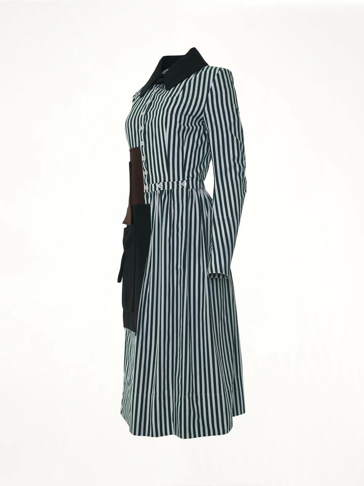 MAISON MARGIELA Long Stripe Shirt Dress in White / IT 38