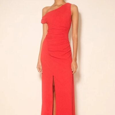Mon Renn Tula Fiesta Red Off Shoulder Midi Dress